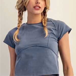 Free People | We The Free Protagonist Cropped Cap Sleeve T Shirt Top Dusty Blue